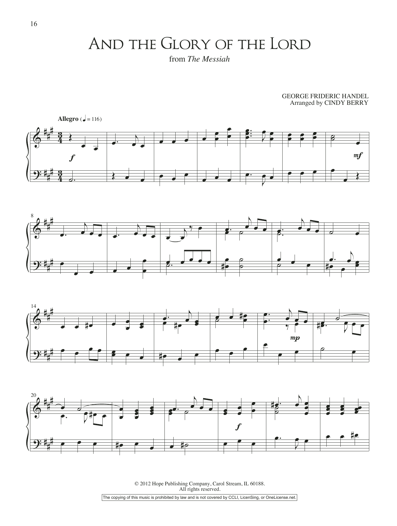 Cindy Berry And the Glory of the Lord sheet music notes and chords. Download Printable PDF.