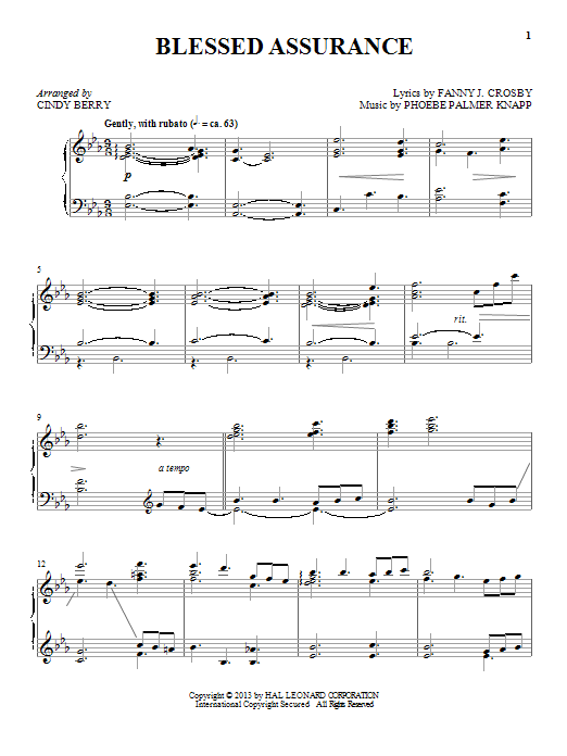 Phoebe P. Knapp Blessed Assurance sheet music notes and chords. Download Printable PDF.