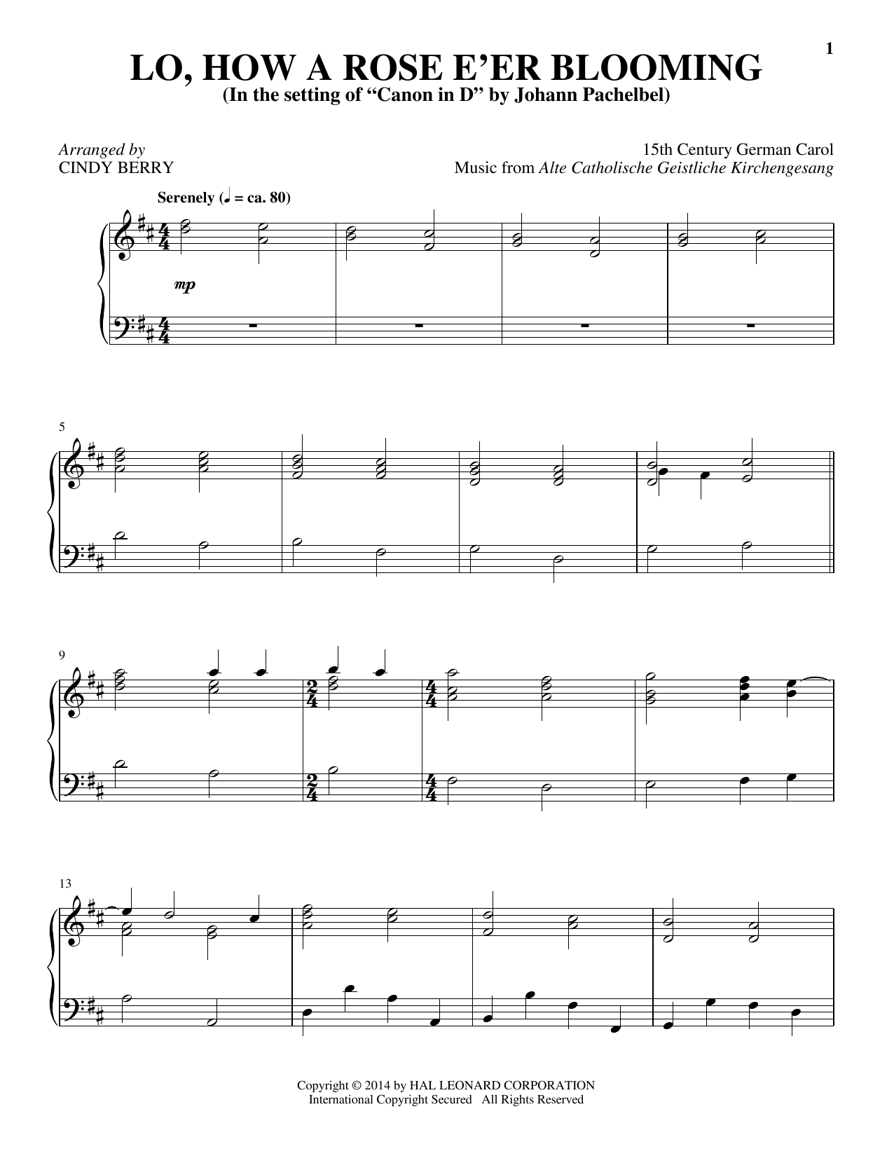 Learn to play Cindy Berry Lo, How A Rose E'er Blooming sheet music for Piano Solo in minutes. Price: 7.8900$ Cindy Berry Lo, How A Rose E'er Blooming sheet music notes and chords arranged for Piano Solo