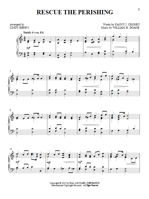 Cindy Berry Rescue The Perishing sheet music notes and chords. Download Printable PDF.