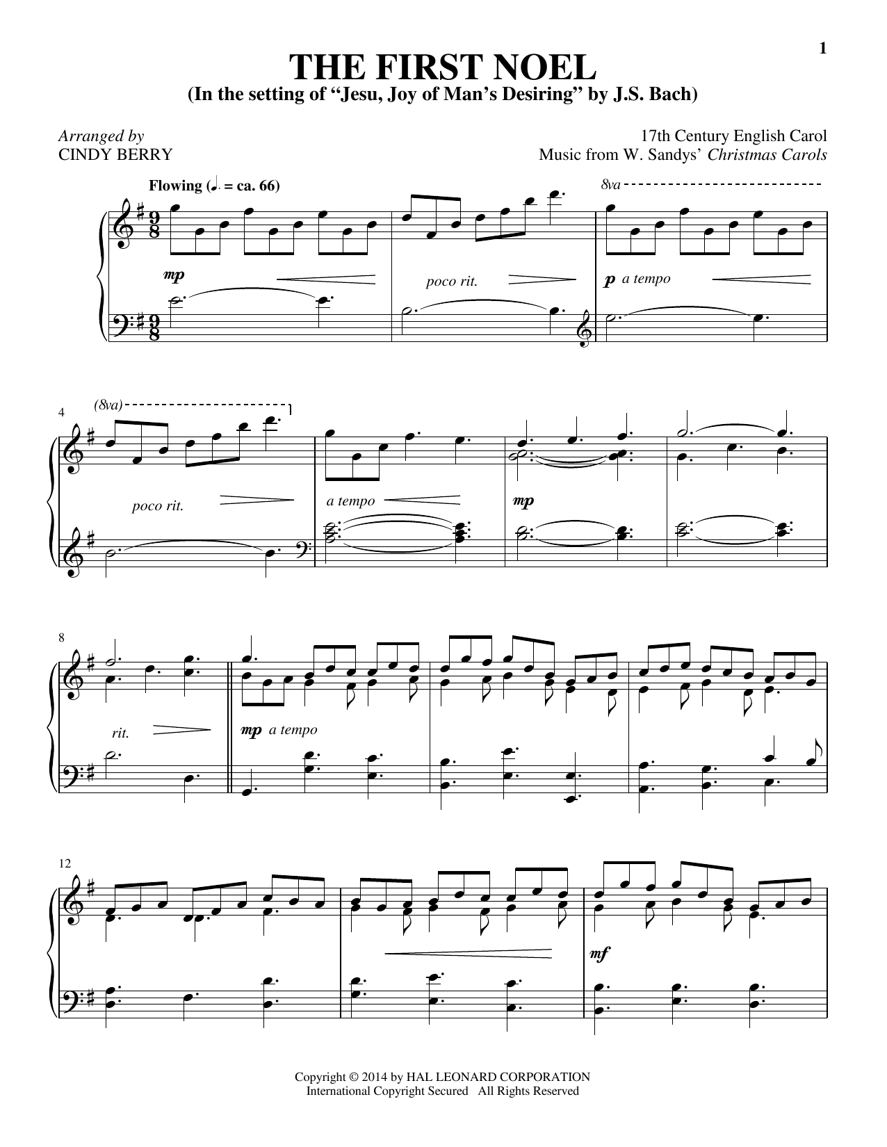 Cindy Berry The First Noel sheet music notes and chords. Download Printable PDF.