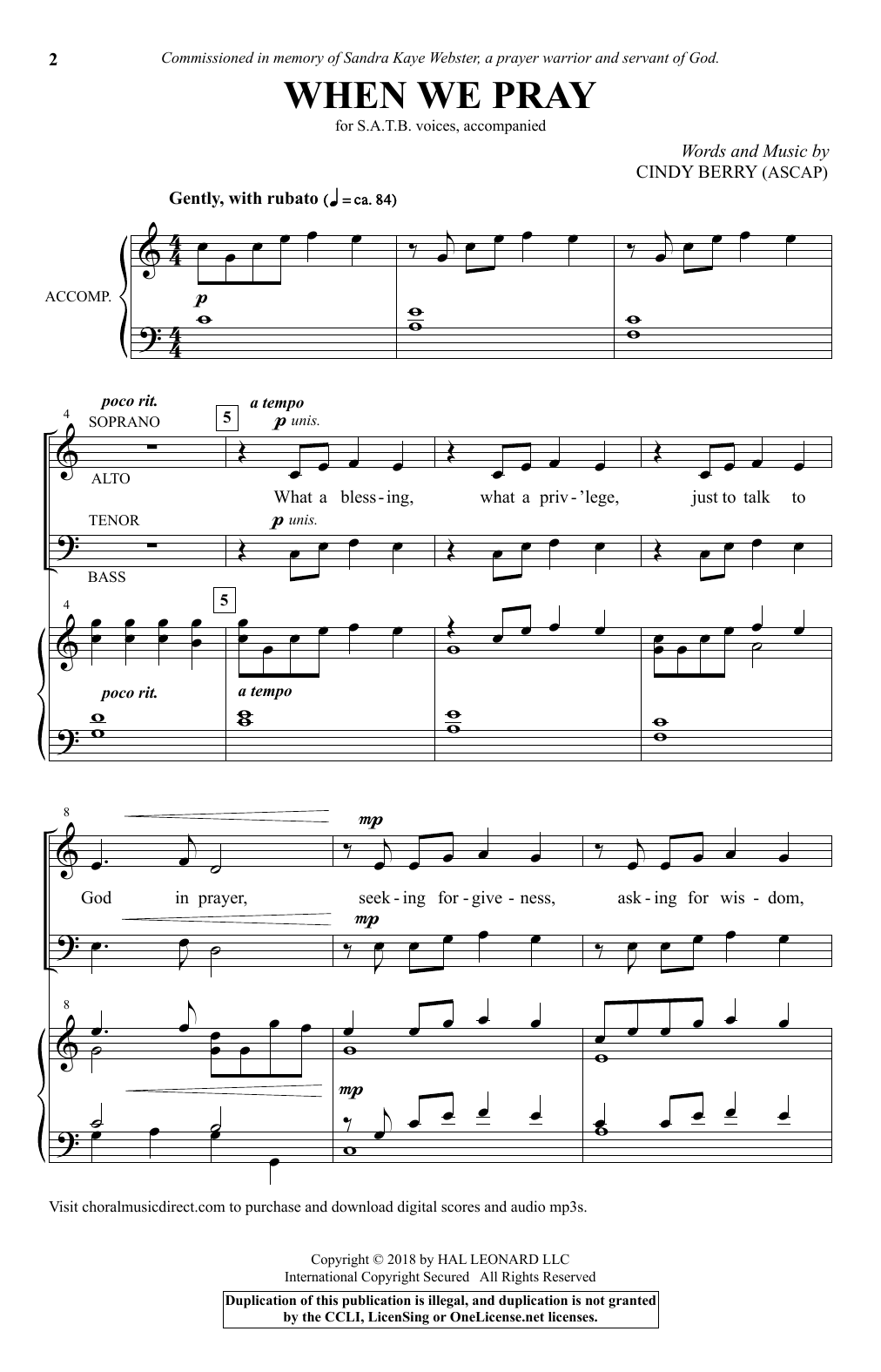 Cindy Berry When We Pray sheet music notes and chords. Download Printable PDF.