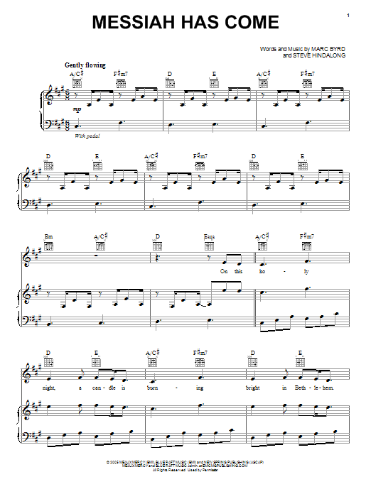 Cindy Morgan Messiah Has Come sheet music notes and chords arranged for Piano, Vocal & Guitar Chords (Right-Hand Melody)