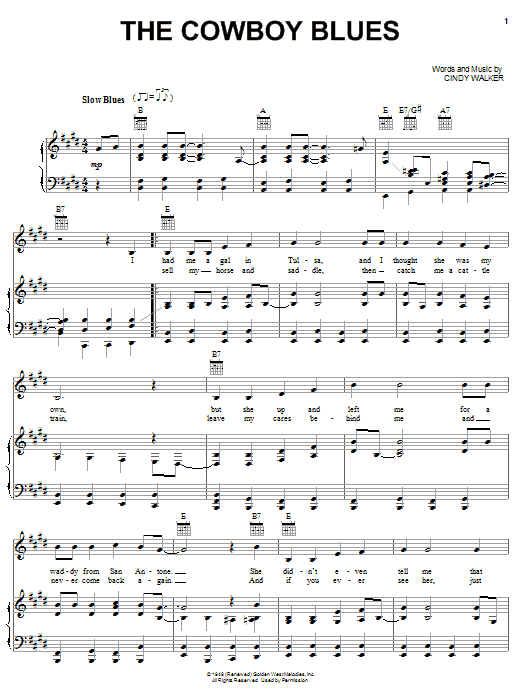 Learn to play Cindy Walker The Cowboy Blues sheet music for Ukulele in minutes. Price: 5.9900$ Cindy Walker The Cowboy Blues sheet music notes and chords arranged for Ukulele