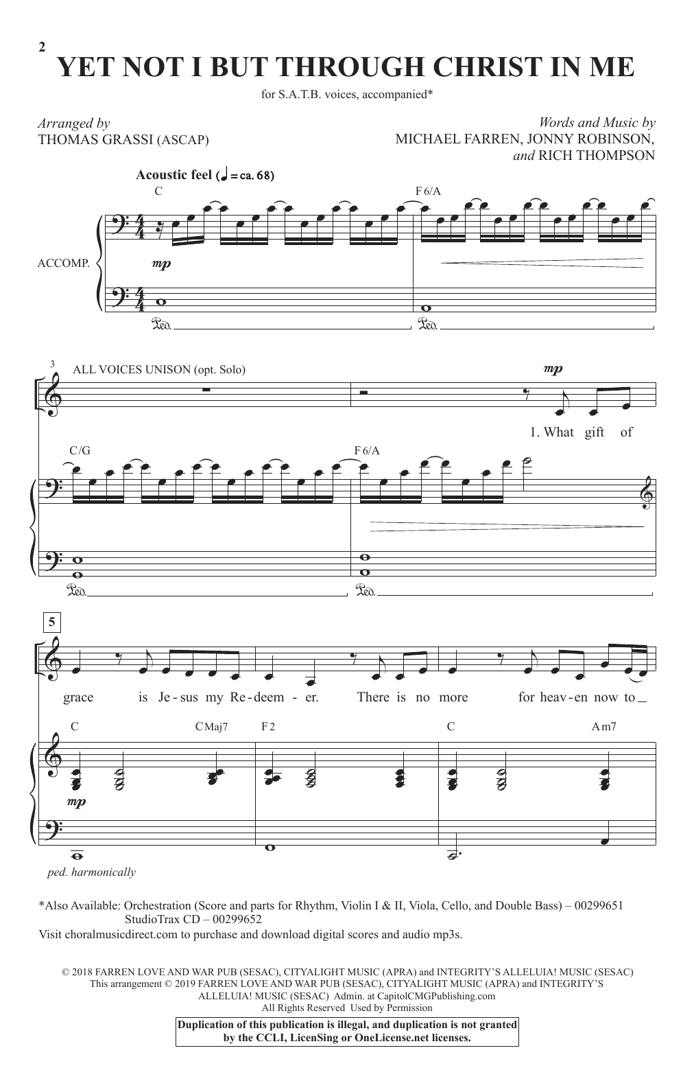 City Alight Yet Not I But Through Christ In Me (arr. Thomas Grassi) sheet music notes and chords. Download Printable PDF.