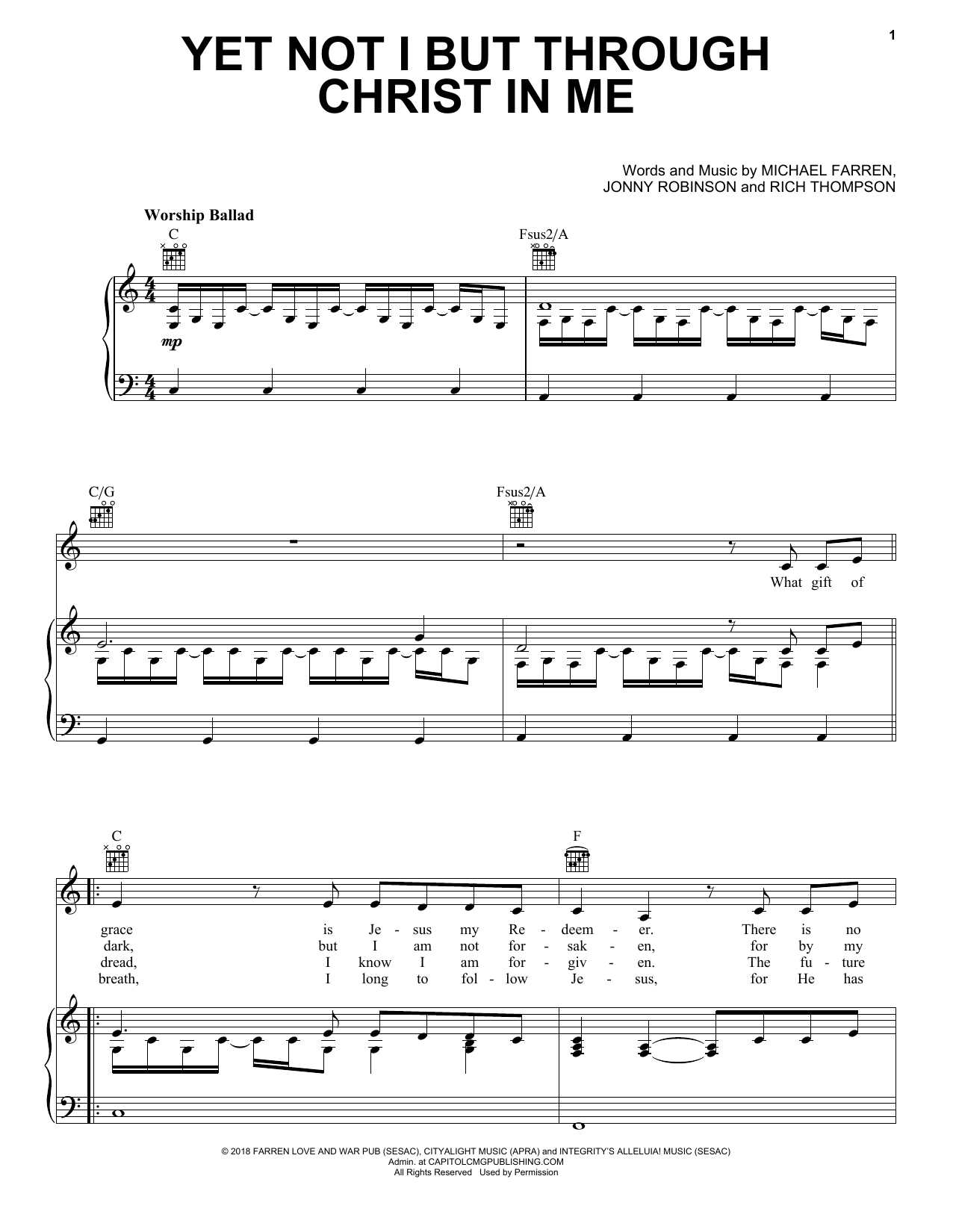 CityAlight Yet Not I But Through Christ In Me sheet music notes and chords. Download Printable PDF.