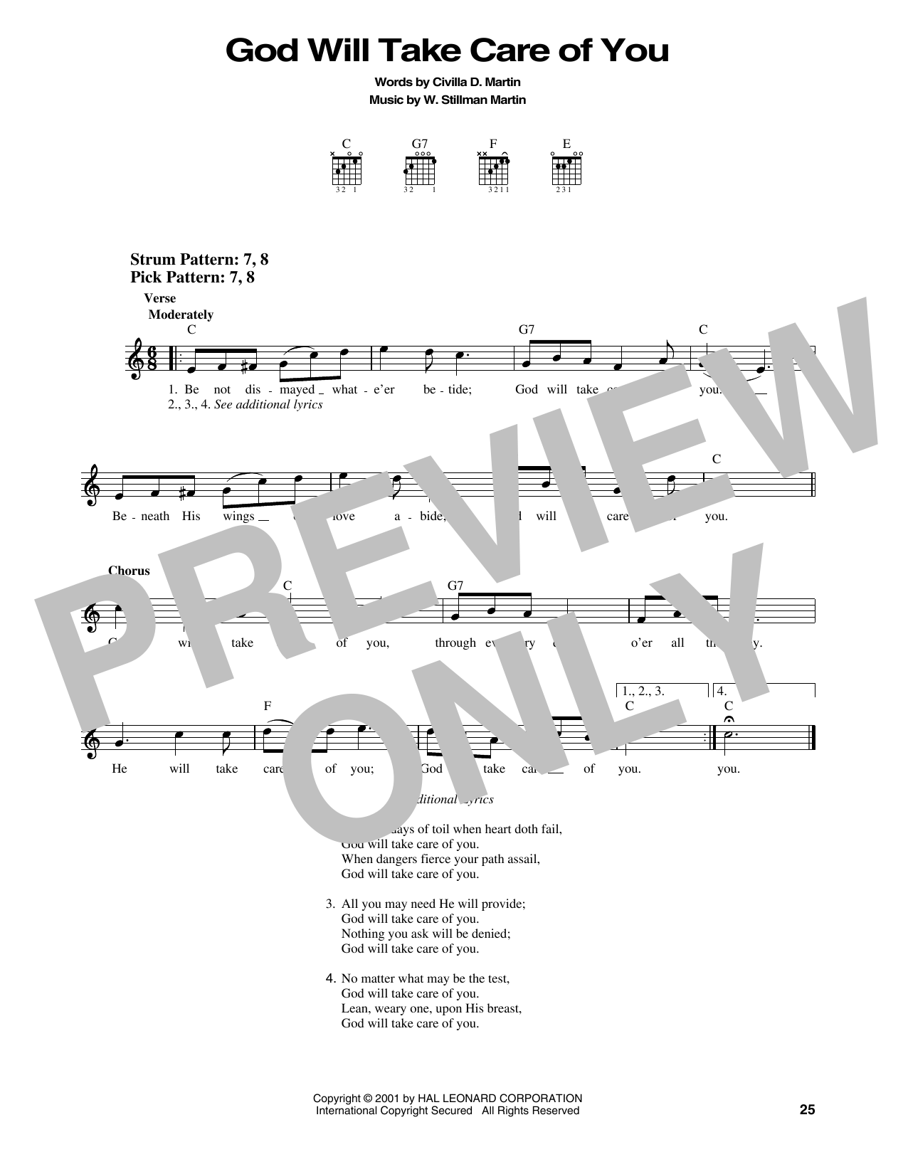 Civilla D. Martin God Will Take Care Of You sheet music notes and chords. Download Printable PDF.