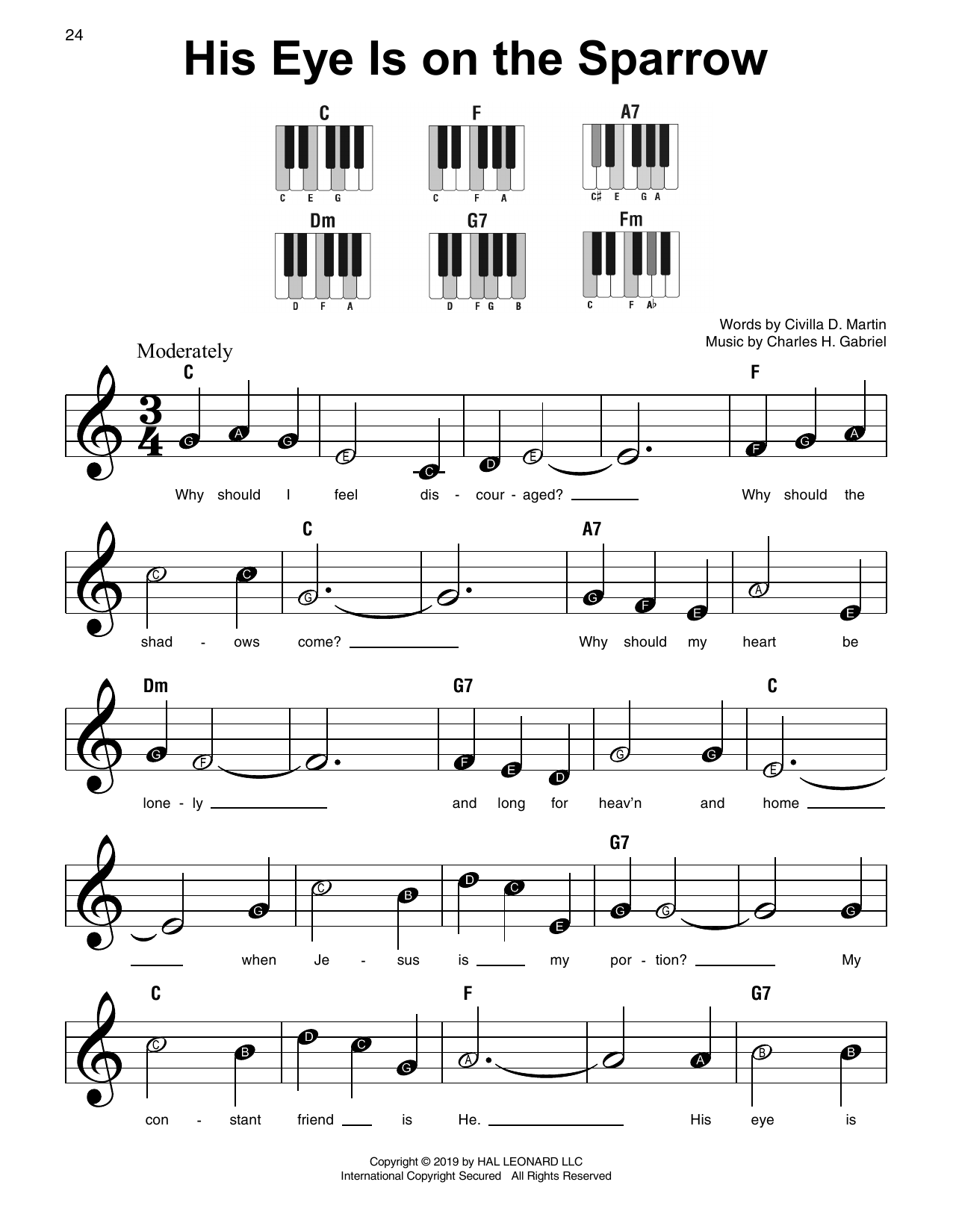 Civilla D. Martin His Eye Is On The Sparrow sheet music notes and chords. Download Printable PDF.