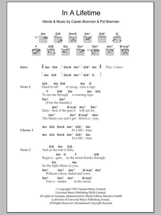 Clannad In A Lifetime sheet music notes and chords. Download Printable PDF.