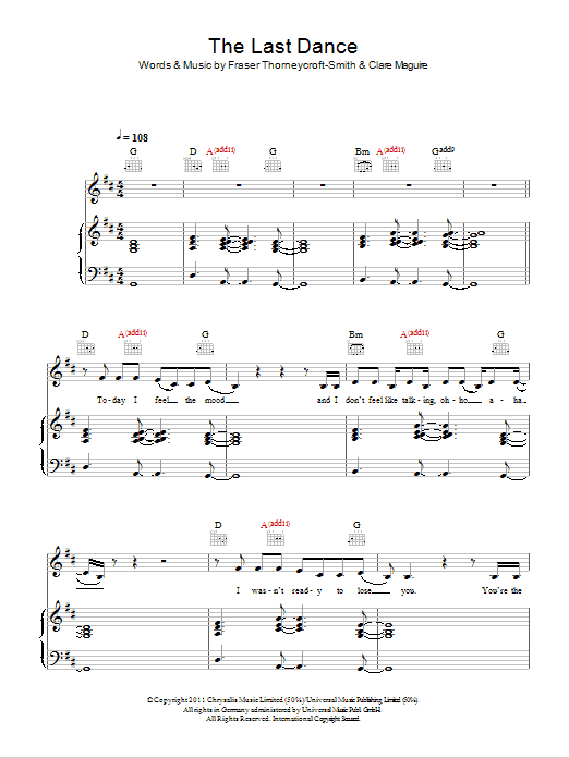 Clare Maguire The Last Dance sheet music notes and chords arranged for Piano, Vocal & Guitar Chords