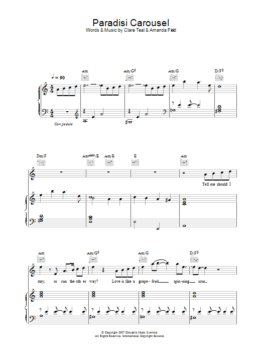 Learn to play Clare Teal Paradisi Carousel sheet music for Piano, Vocal & Guitar Chords in minutes. Price: 7.8900$ Clare Teal Paradisi Carousel sheet music notes and chords arranged for Piano, Vocal & Guitar Chords