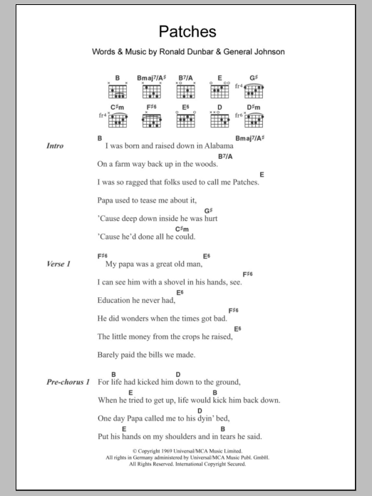 Clarence Carter Patches sheet music notes and chords. Download Printable PDF.