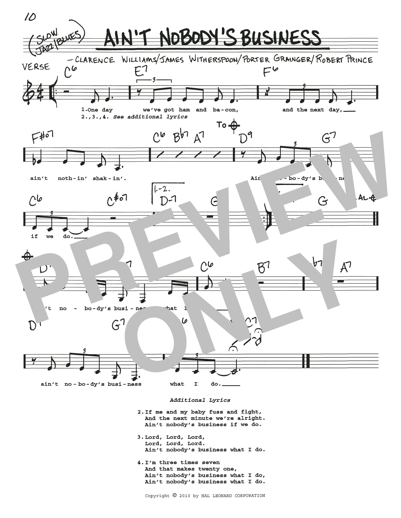 Clarence Williams Ain't Nobody's Business sheet music notes and chords. Download Printable PDF.