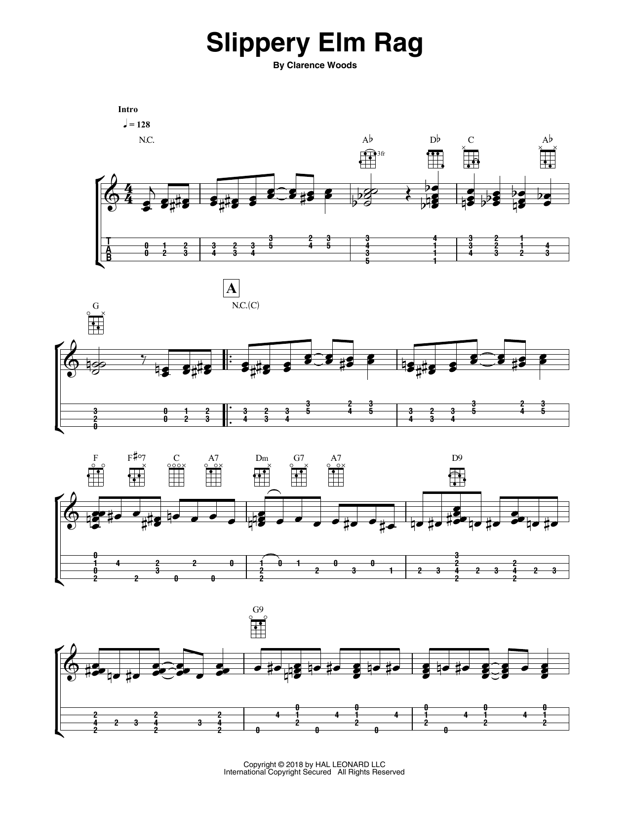 Fred Sokolow Slippery Elm Rag sheet music notes and chords. Download Printable PDF.