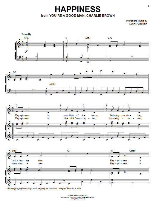 Clark Gesner Happiness sheet music notes and chords. Download Printable PDF.
