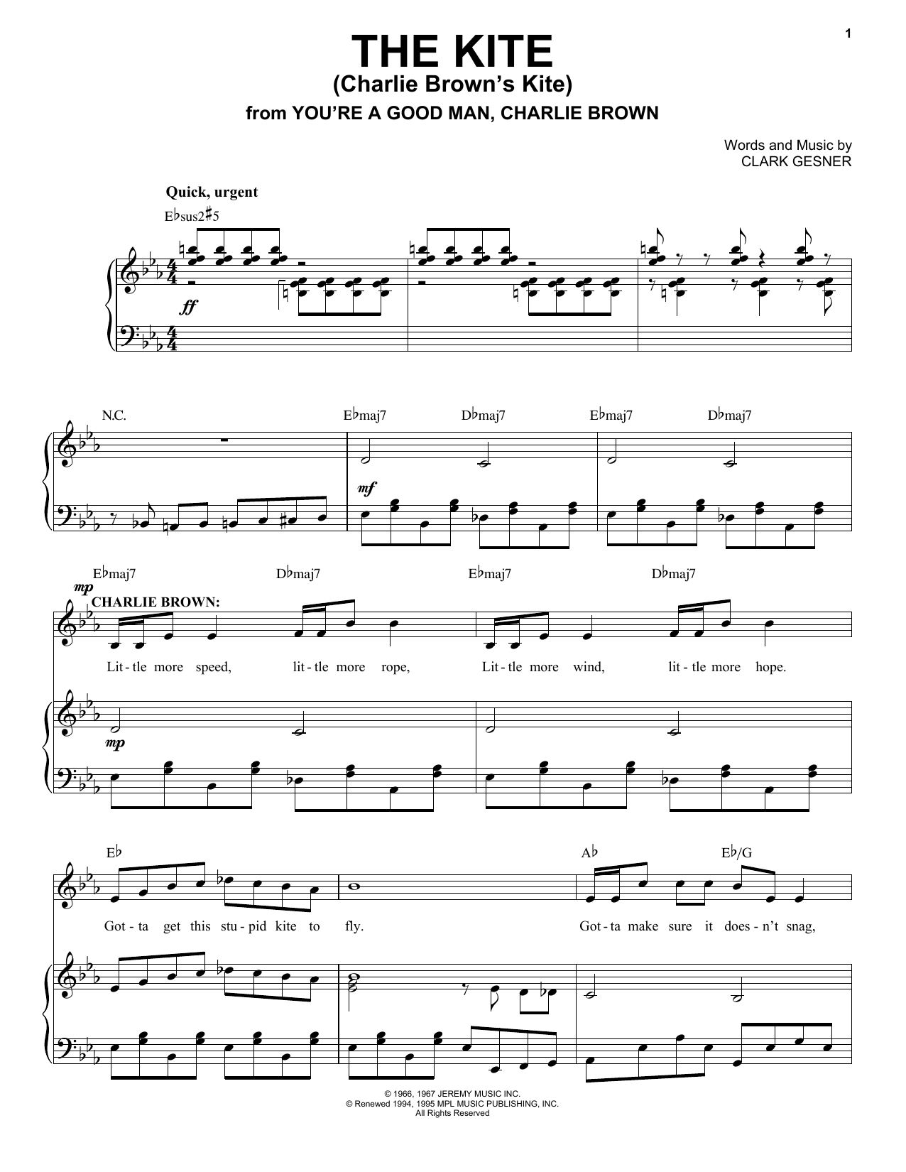 Clark Gesner The Kite (Charlie Brown's Kite) sheet music notes and chords. Download Printable PDF.