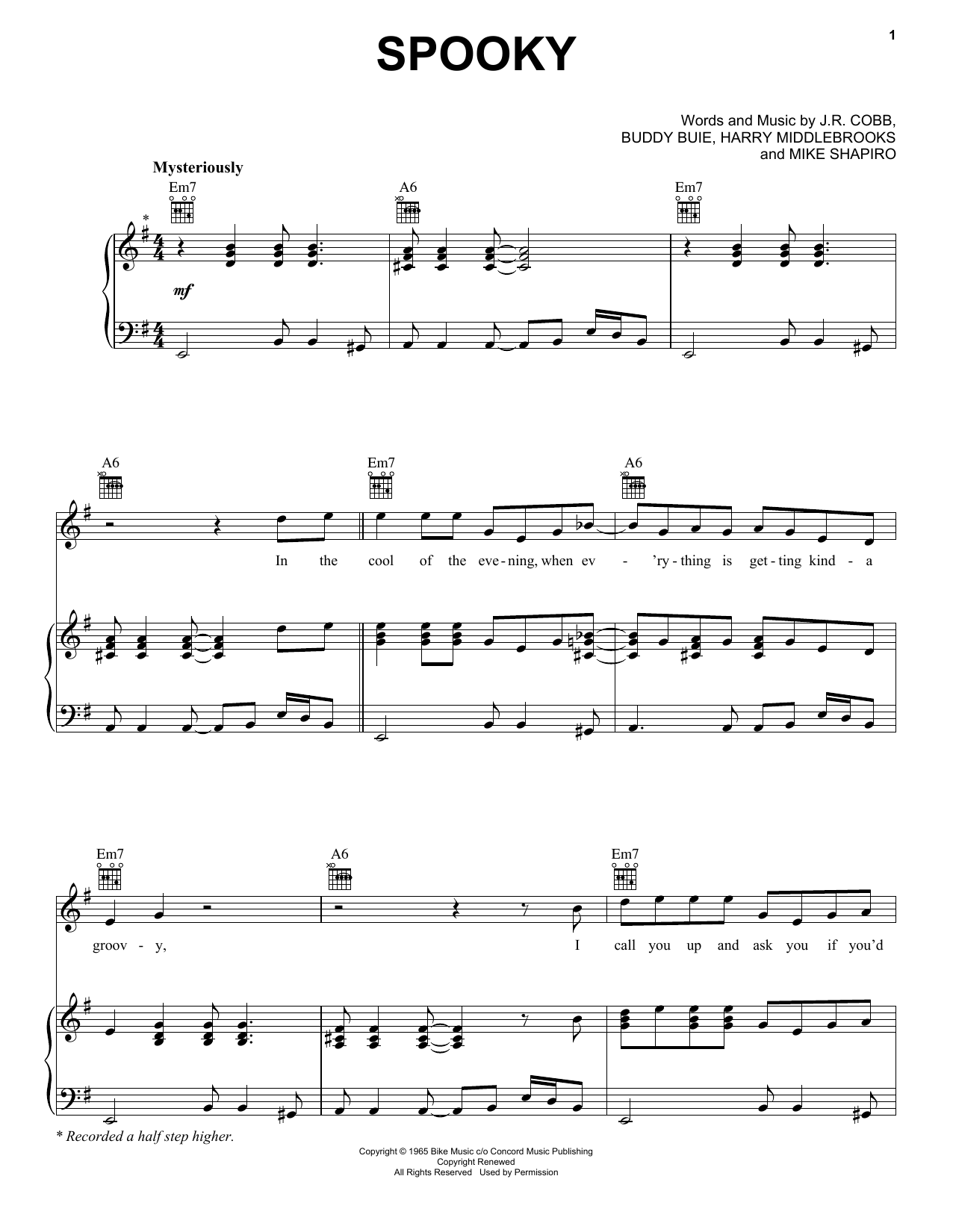 Classics IV Spooky sheet music notes and chords. Download Printable PDF.