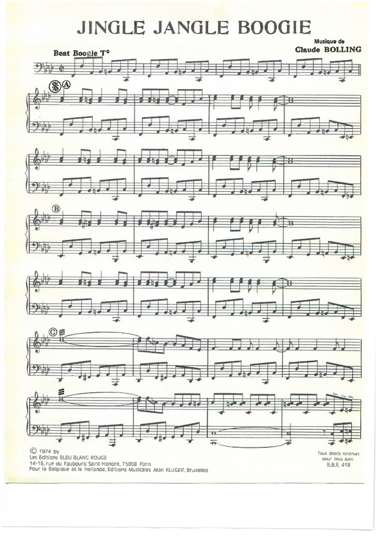 Claude Bolling Jingle Jangle Boogie sheet music notes and chords. Download Printable PDF.