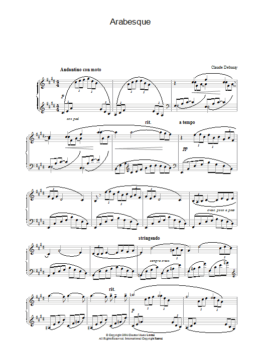 Claude Debussy Arabesque No.1 sheet music notes and chords arranged for Piano Solo