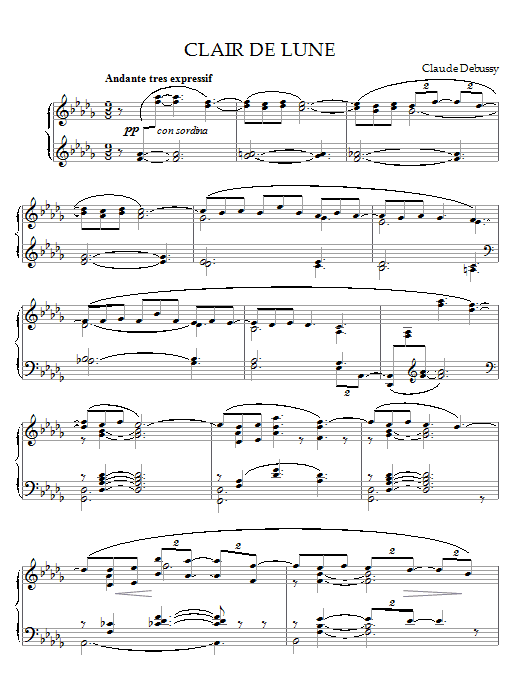 Claude Debussy Clair de Lune sheet music notes and chords arranged for Piano Solo