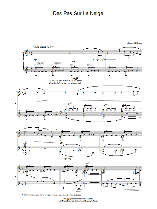 Claude Debussy Des Pas Sur La Neige sheet music notes and chords arranged for Piano Solo