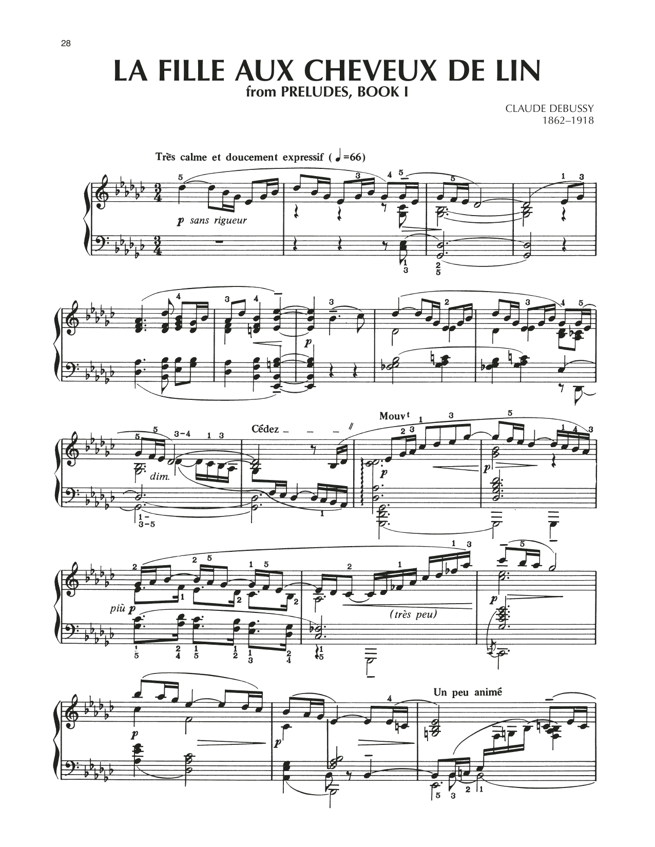 Claude Debussy La Fille Aux Cheveux De Lin (The Girl With The Flaxen Hair) sheet music notes and chords. Download Printable PDF.