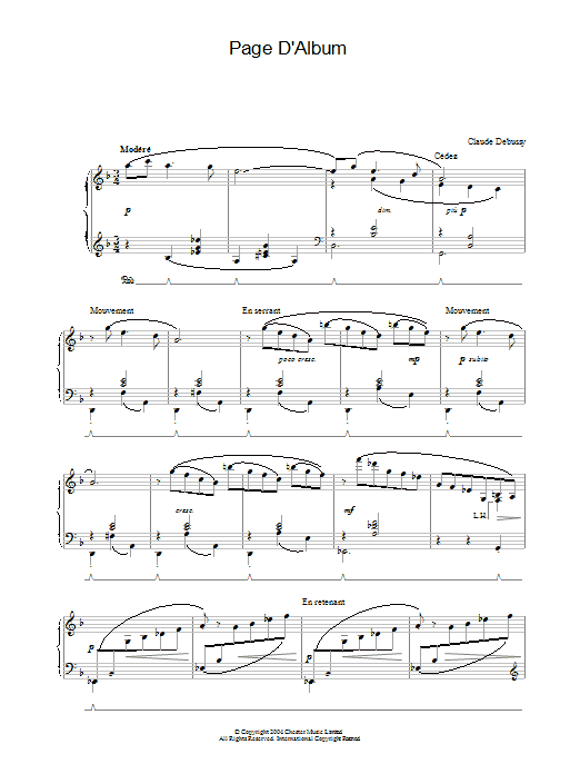 Claude Debussy Page D'Album sheet music notes and chords. Download Printable PDF.