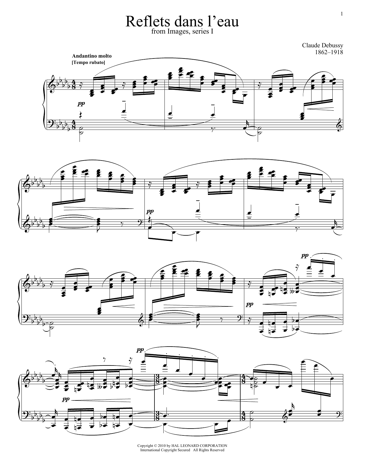 Claude Debussy Reflets Dans L'eau sheet music notes and chords. Download Printable PDF.