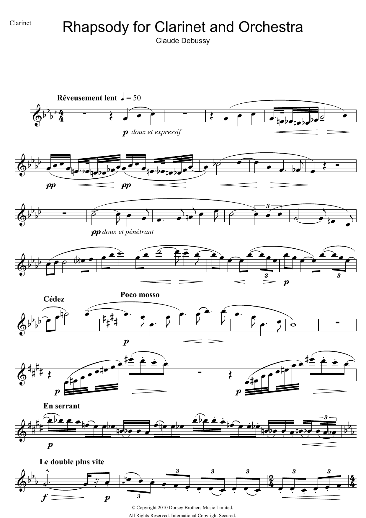 Claude Debussy Rhapsody For Clarinet And Orchestra sheet music notes and chords. Download Printable PDF.