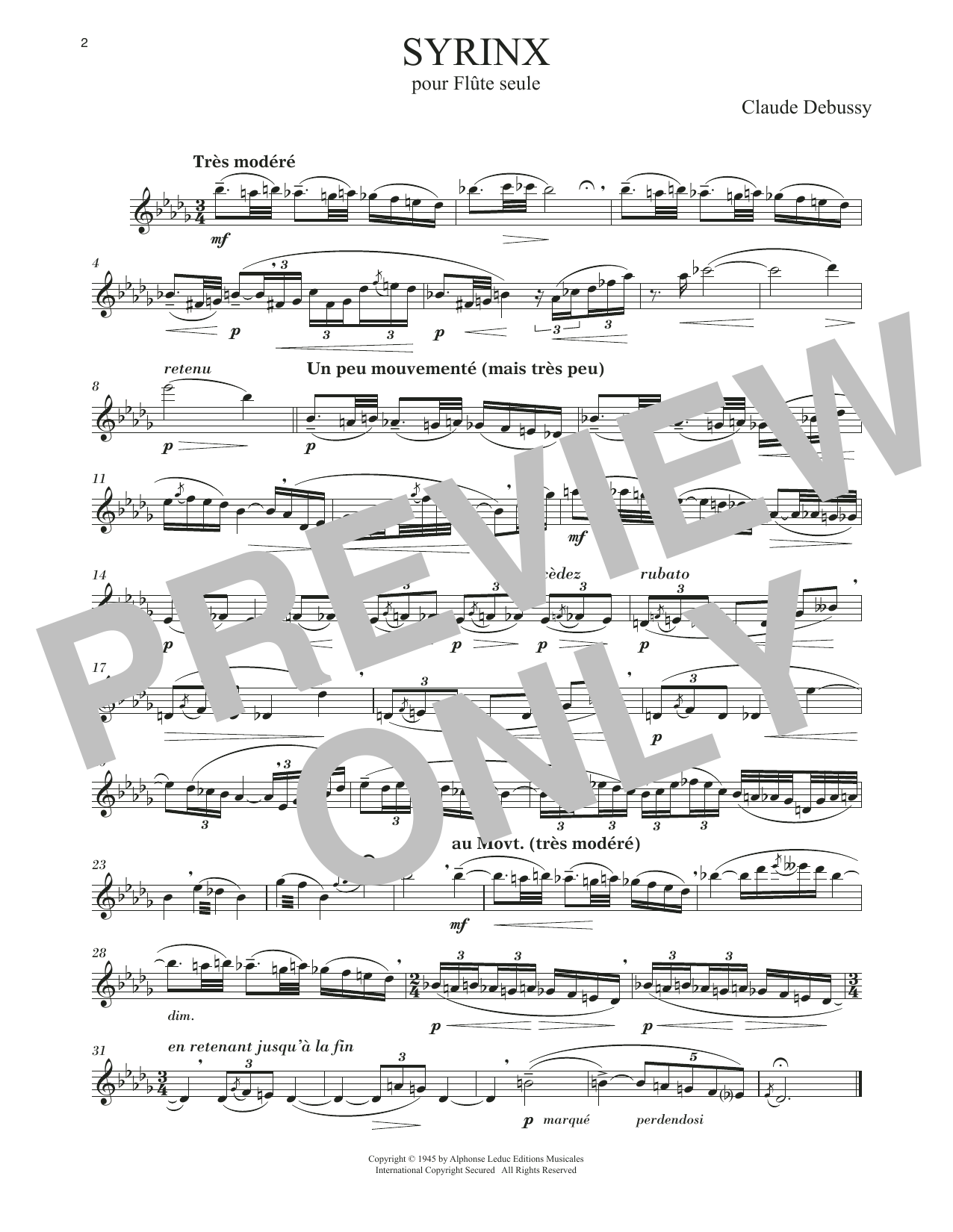 Claude Debussy Syrinx sheet music notes and chords. Download Printable PDF.