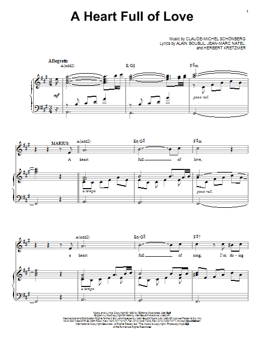 Claude-Michel Schonberg A Heart Full Of Love sheet music notes and chords. Download Printable PDF.