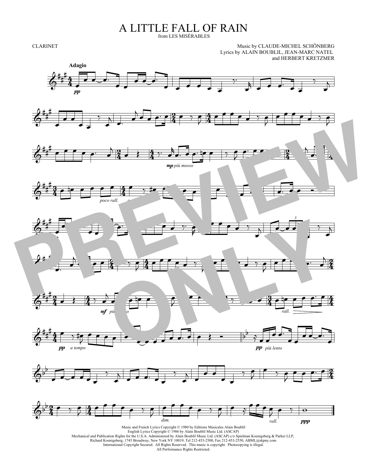 Claude-Michel Schonberg A Little Fall Of Rain sheet music notes and chords. Download Printable PDF.