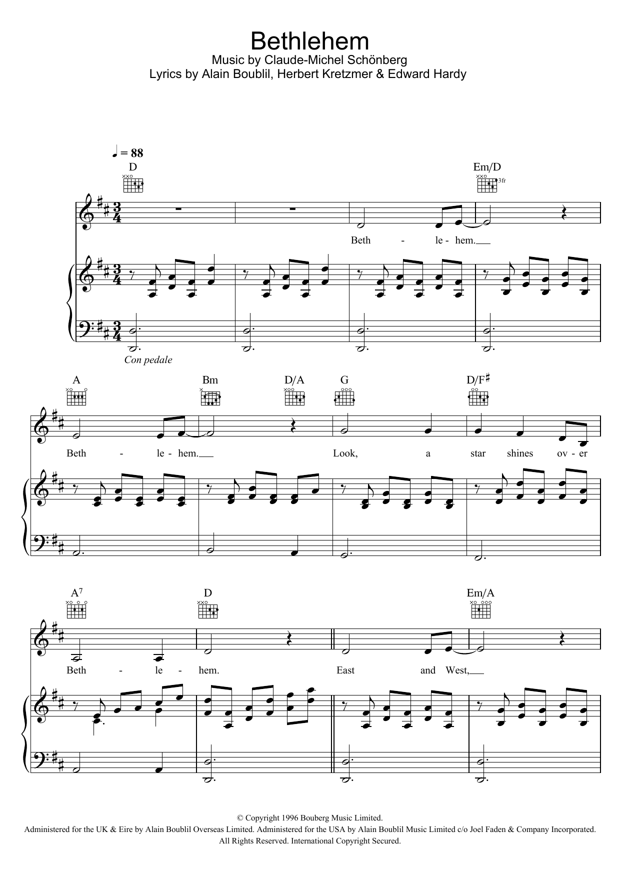 Boublil and Schonberg Bethlehem sheet music notes and chords. Download Printable PDF.