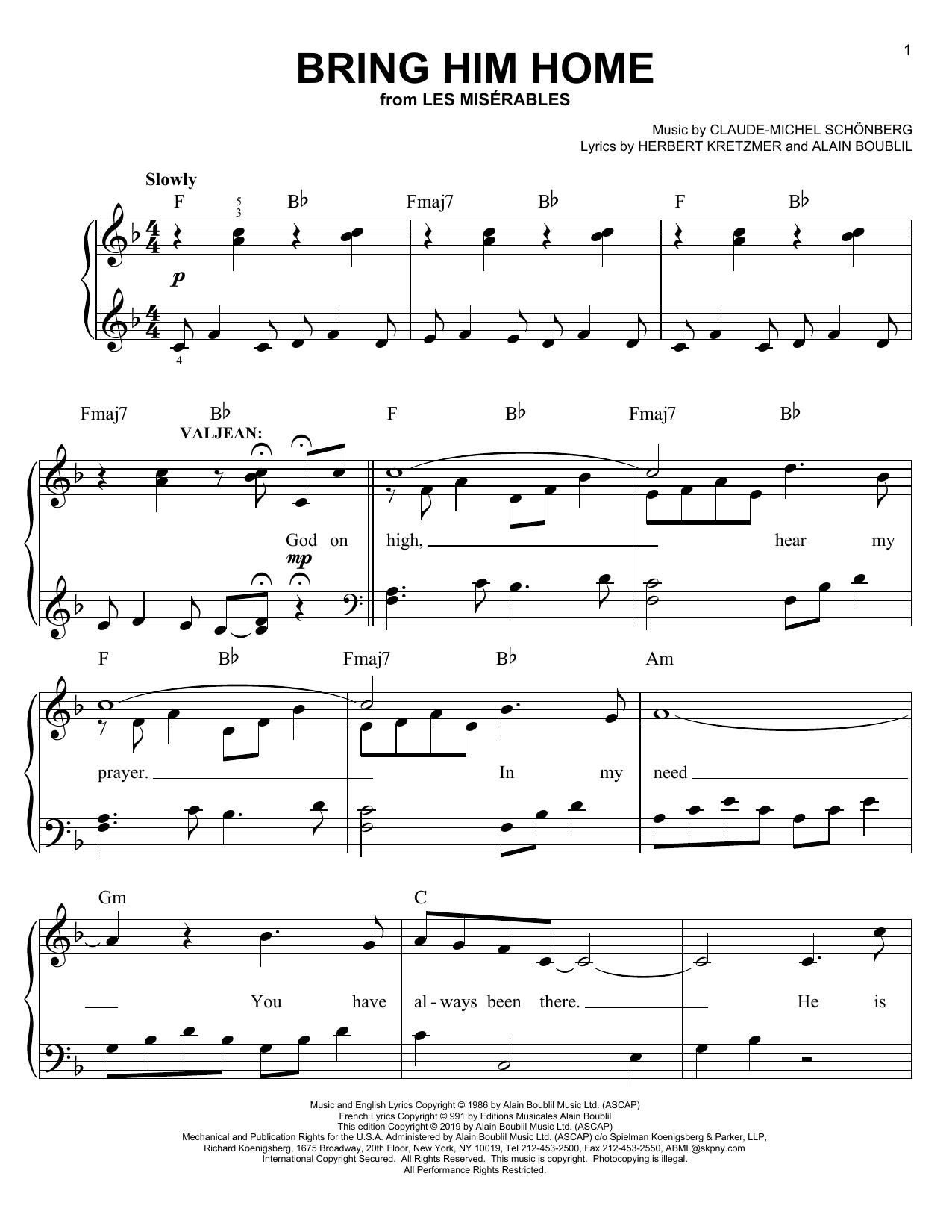 Claude-Michel Schonberg Bring Him Home (from Les Miserables) sheet music notes and chords. Download Printable PDF.