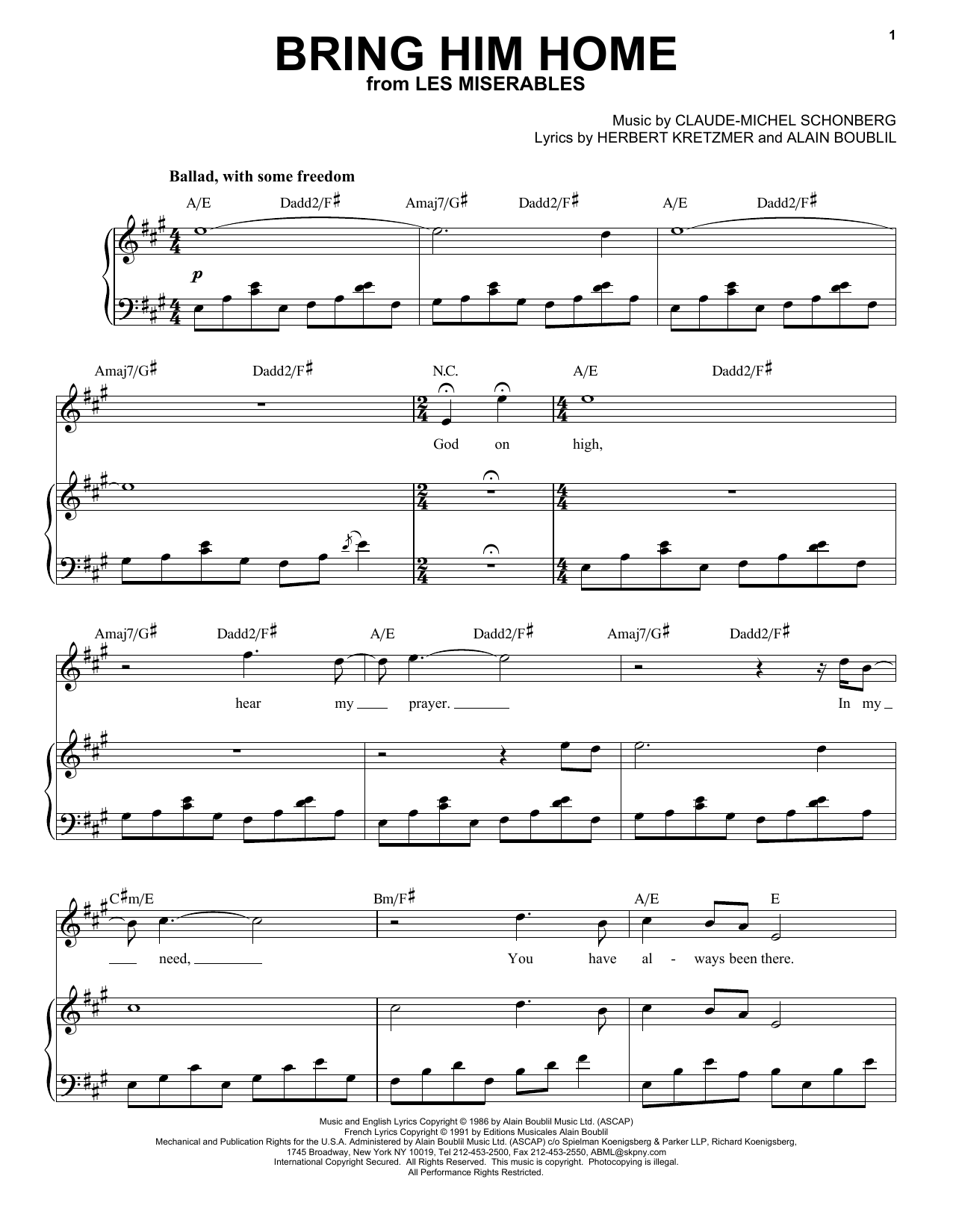 Claude-Michel Schonberg Bring Him Home sheet music notes and chords. Download Printable PDF.