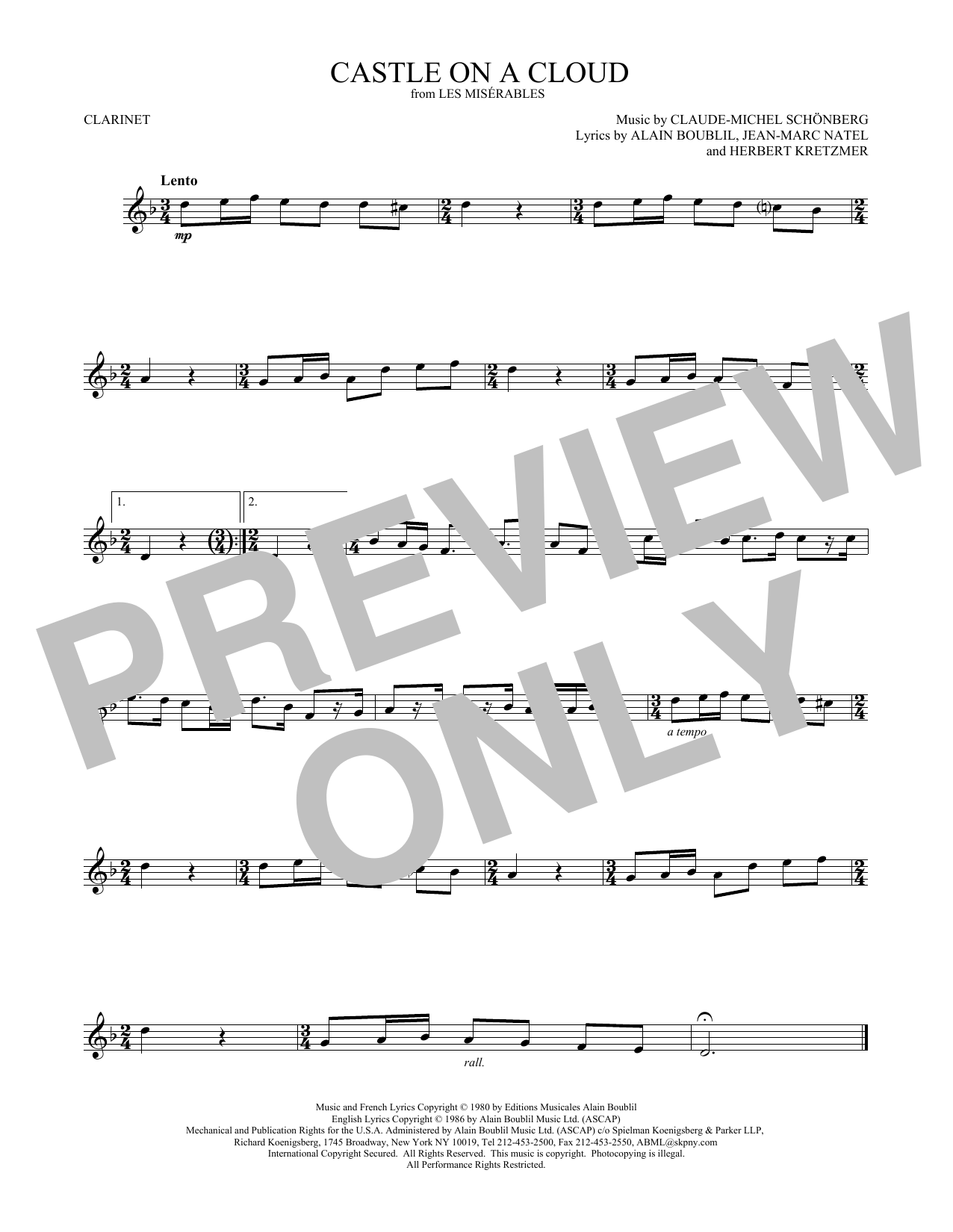 Claude-Michel Schonberg Castle On A Cloud sheet music notes and chords. Download Printable PDF.