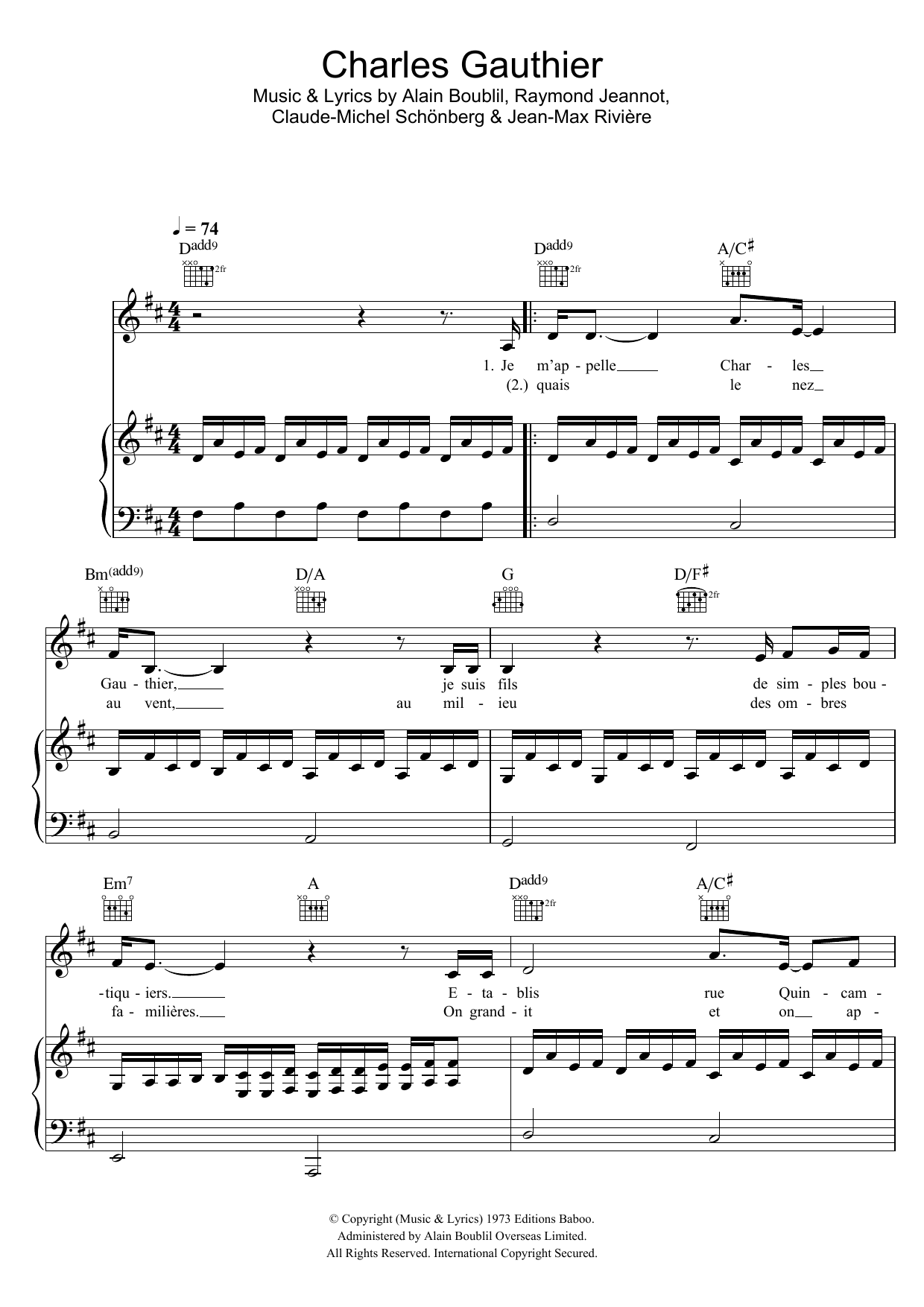 Boublil and Schonberg Charles Gauthier sheet music notes and chords. Download Printable PDF.