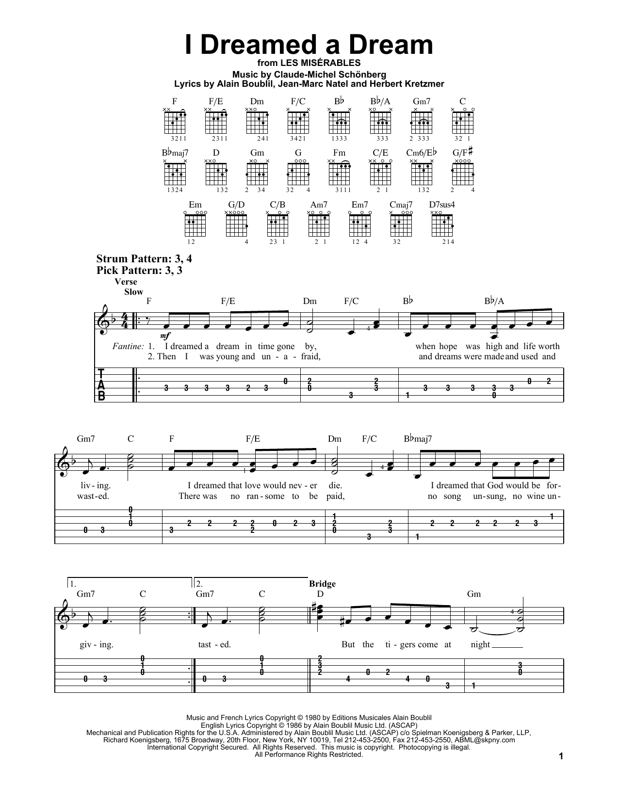 Claude-Michel Schonberg I Dreamed A Dream (from Les Miserables) sheet music notes and chords. Download Printable PDF.