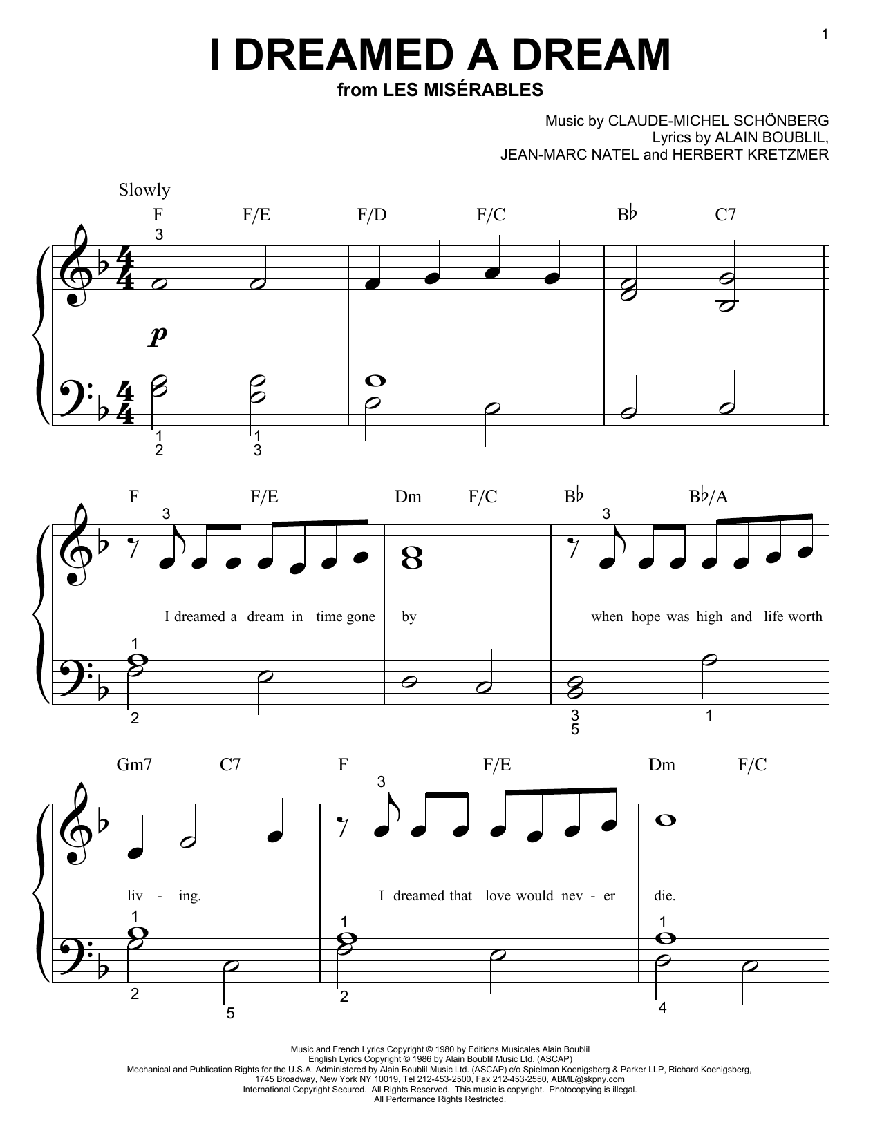 Claude-Michel Schonberg I Dreamed A Dream sheet music notes and chords. Download Printable PDF.