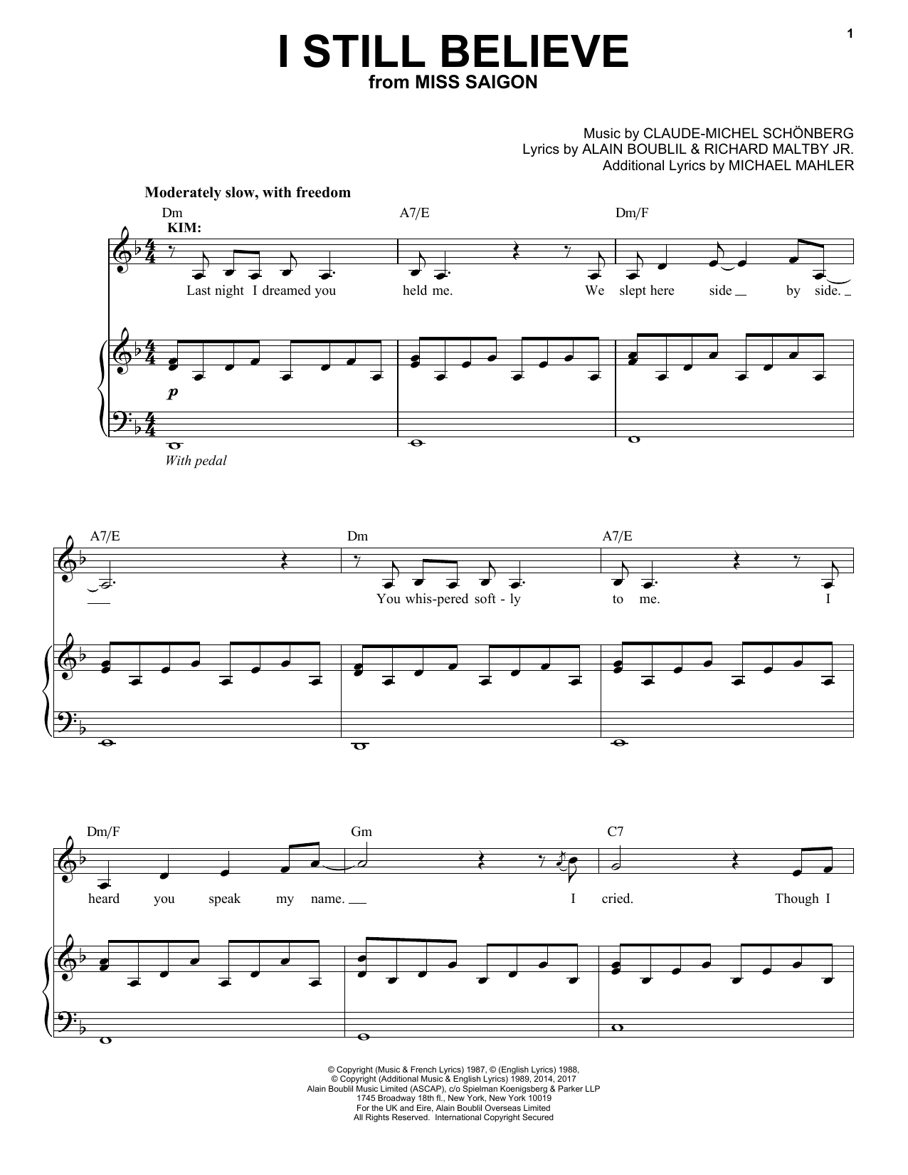 Learn to play Claude-Michel Schönberg I Still Believe sheet music for Piano & Vocal in minutes. Price: 7.8900$ Claude-Michel Schönberg I Still Believe sheet music notes and chords arranged for Piano & Vocal
