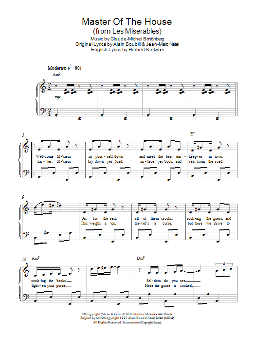 Claude-Michel Schonberg Master Of The House (from Les Miserables) sheet music notes and chords. Download Printable PDF.