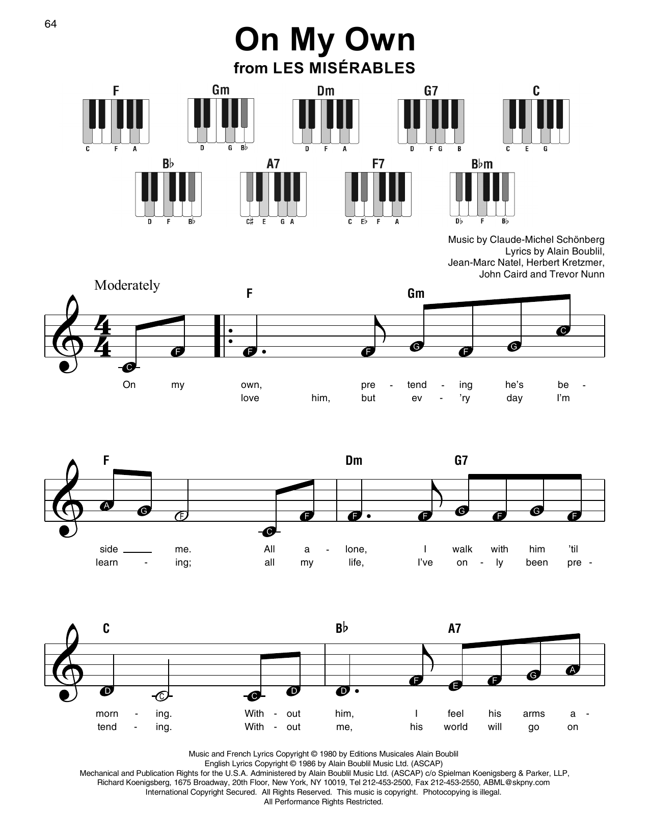 Claude-Michel Schonberg On My Own sheet music notes and chords. Download Printable PDF.