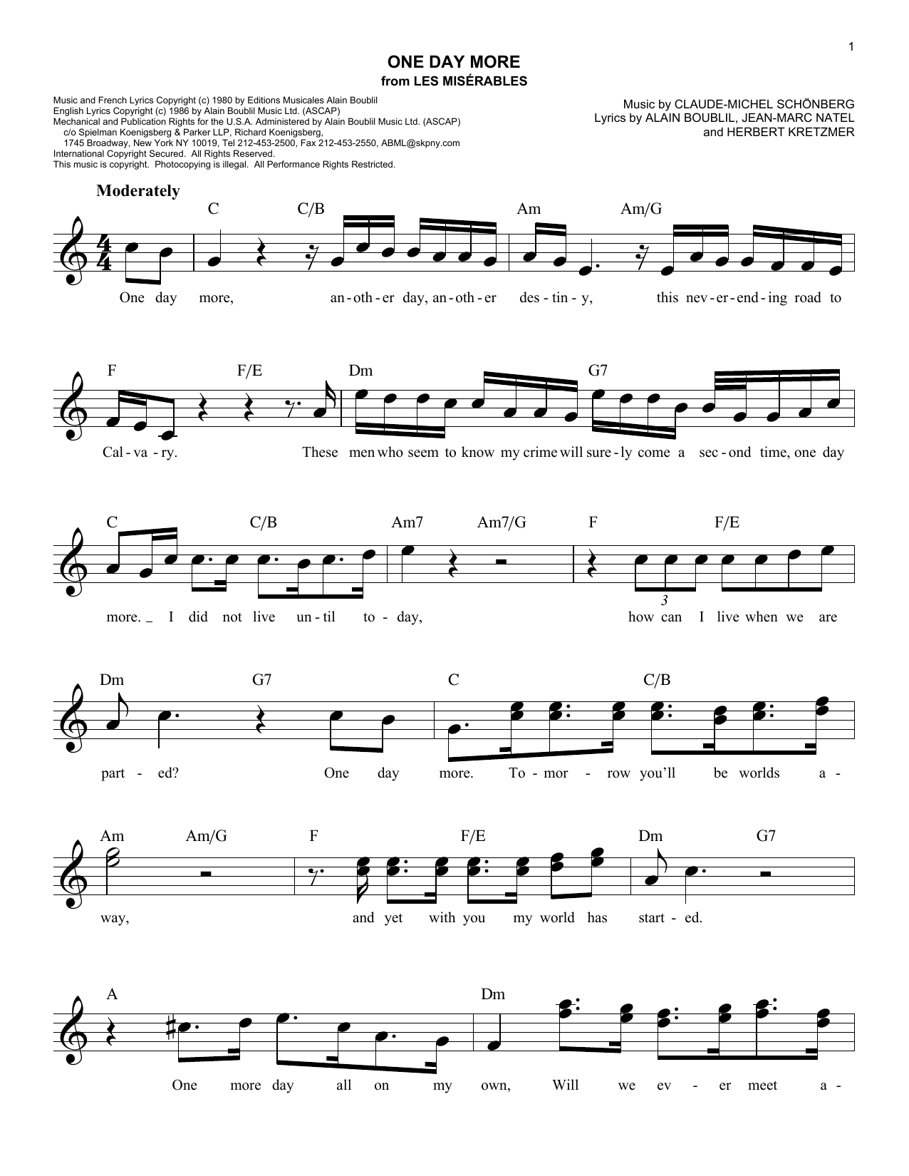 Claude-Michel Schonberg One Day More (from Les Miserables) sheet music notes and chords. Download Printable PDF.