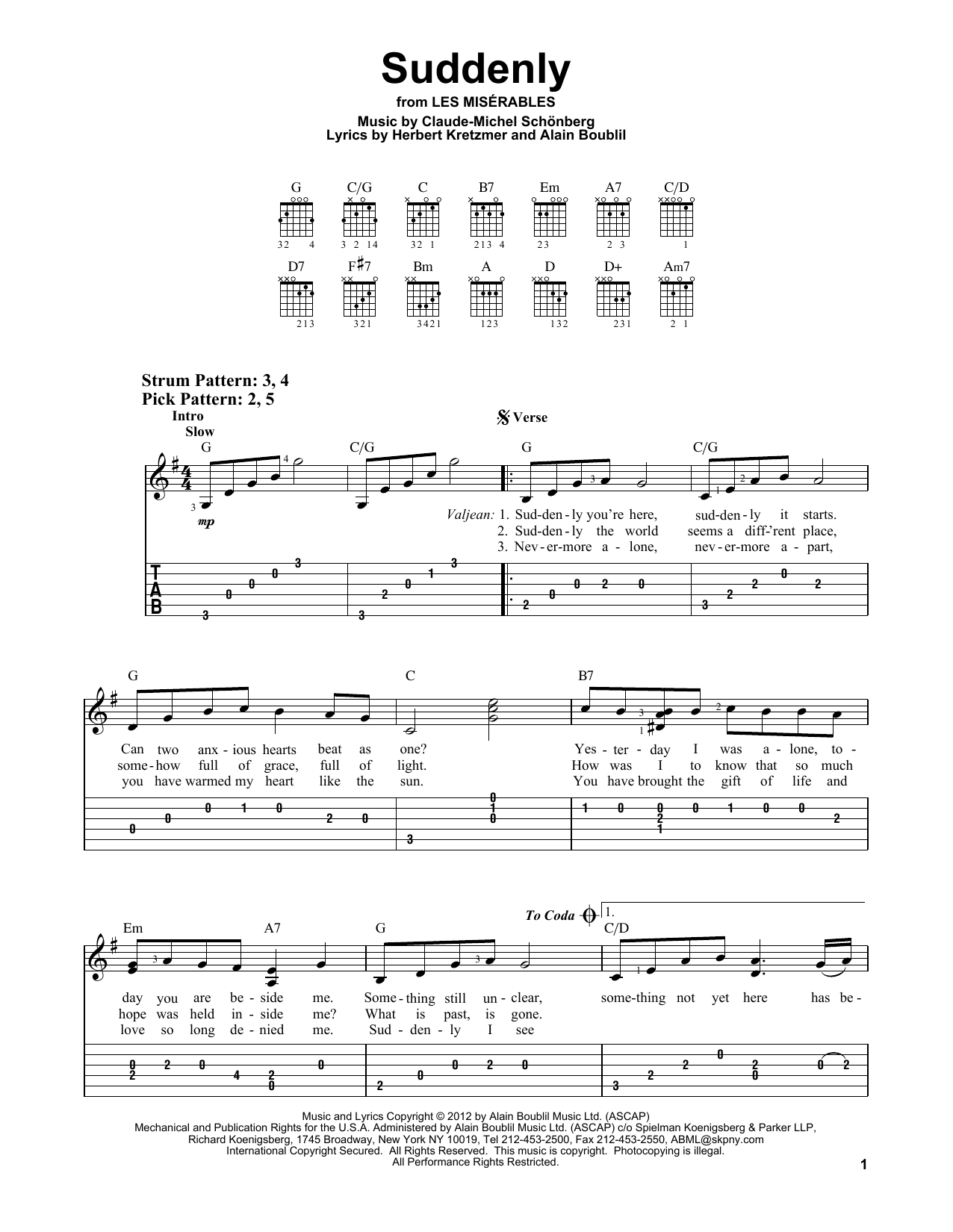 Claude-Michel Schonberg Suddenly (from Les Miserables) sheet music notes and chords. Download Printable PDF.