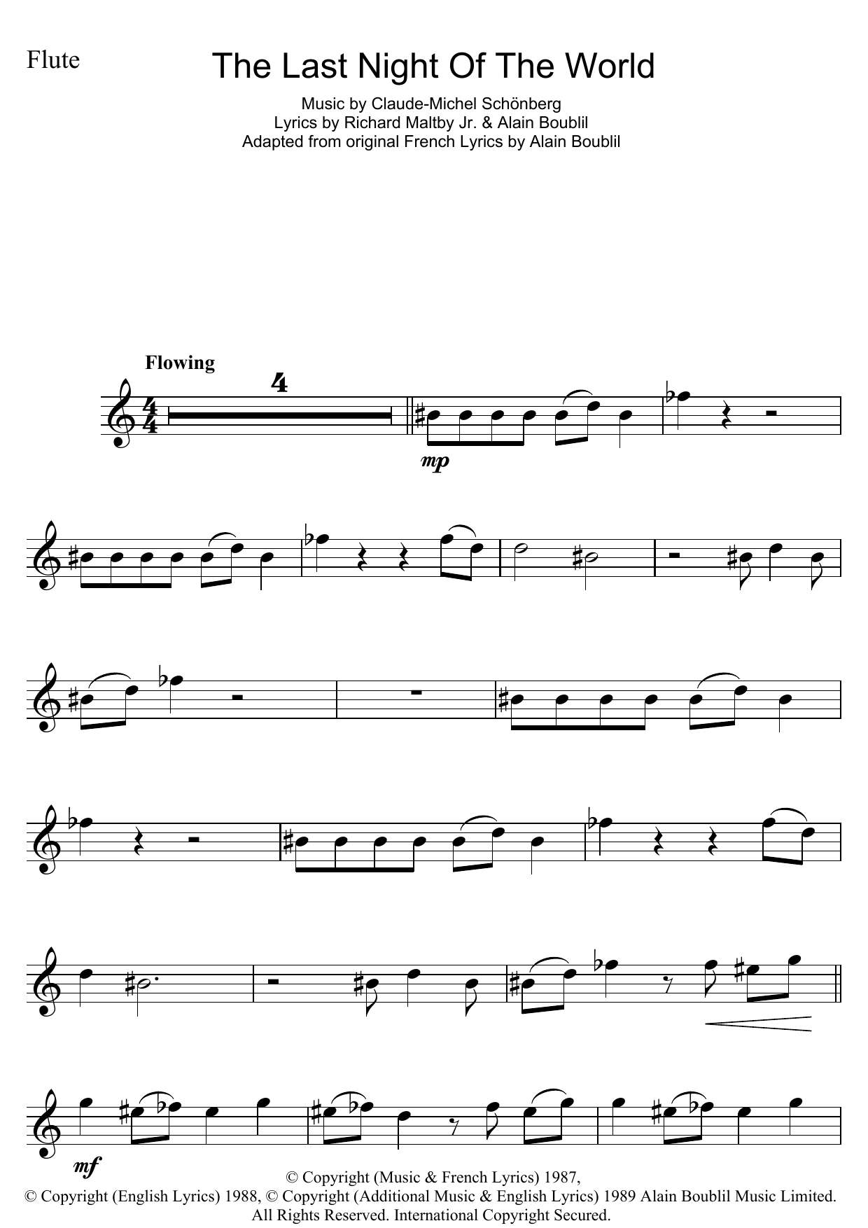 Boublil and Schonberg The Last Night Of The World (from Miss Saigon) sheet music notes and chords. Download Printable PDF.