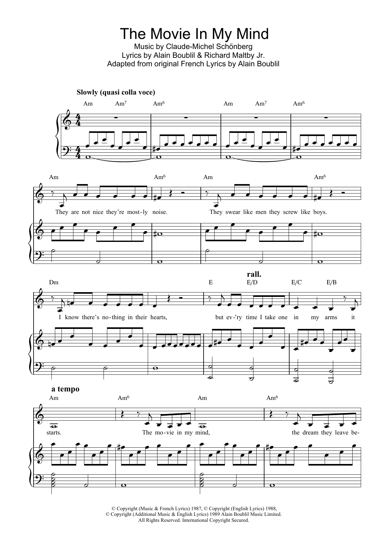 Learn to play Claude-Michel Schonberg The Movie In My Mind (from Miss Saigon) sheet music for Piano, Vocal & Guitar Chords in minutes. Price: 7.8900$ Claude-Michel Schonberg The Movie In My Mind (from Miss Saigon) sheet music notes and chords arranged for Piano, Vocal & Guitar Chords