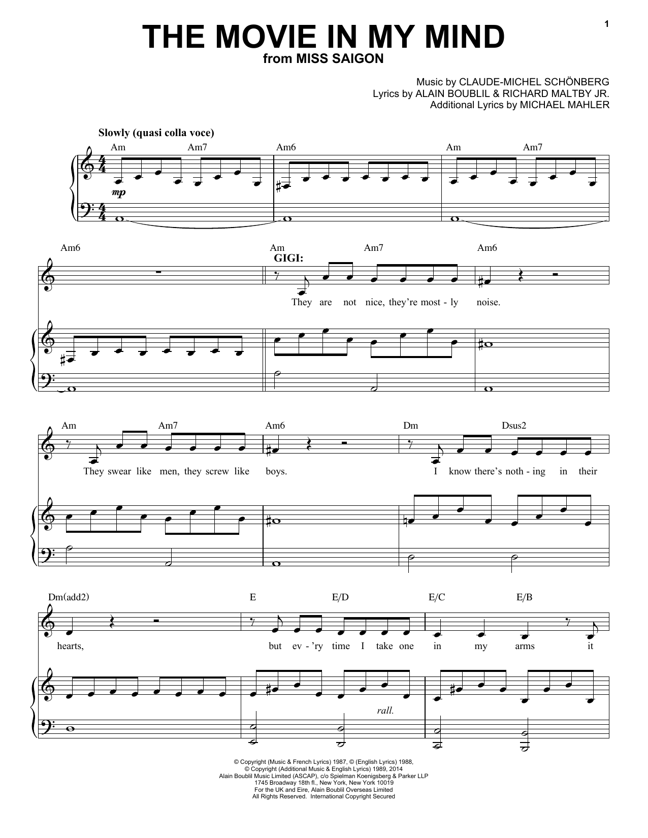 Learn to play Claude-Michel Schönberg The Movie In My Mind sheet music for Piano & Vocal in minutes. Price: 7.8900$ Claude-Michel Schönberg The Movie In My Mind sheet music notes and chords arranged for Piano & Vocal
