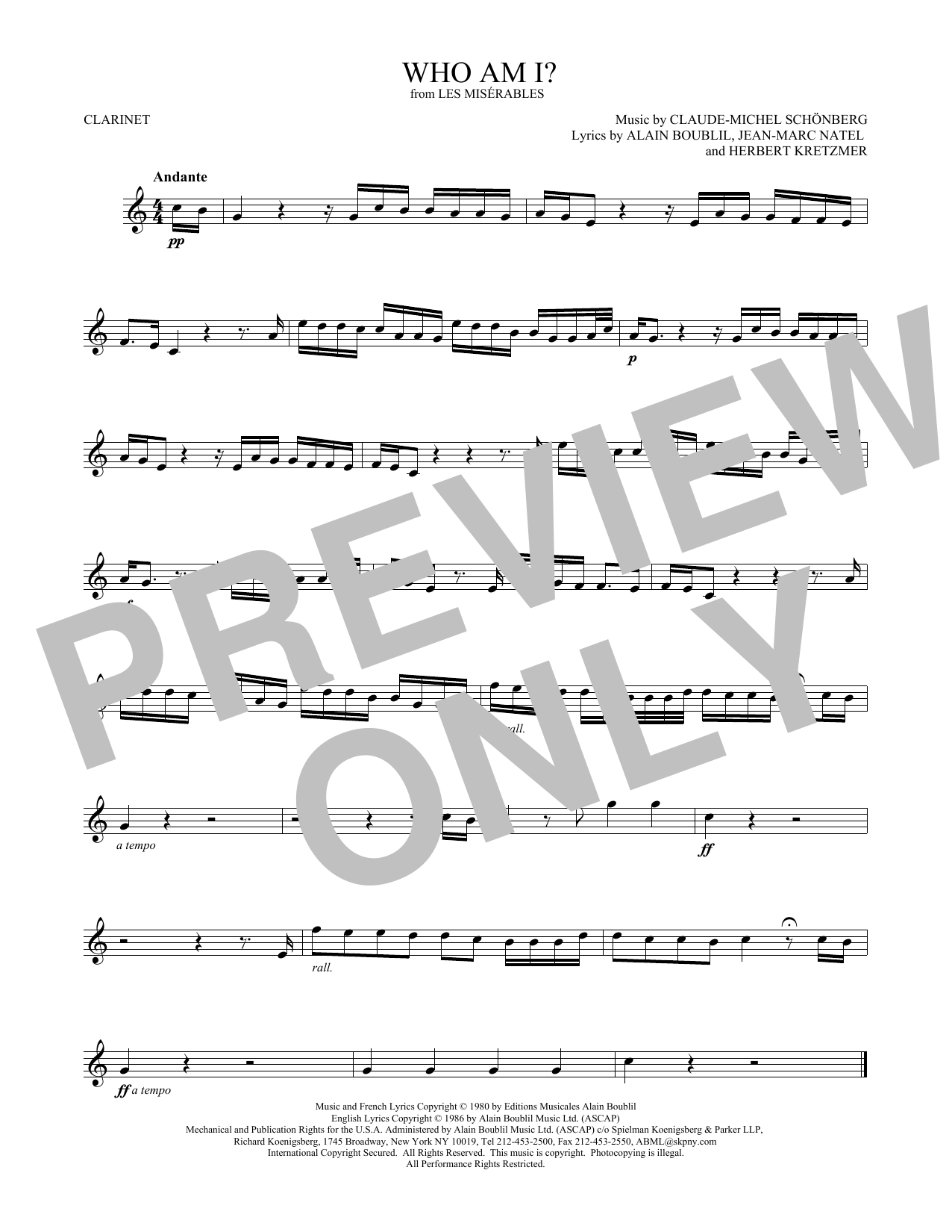 Claude-Michel Schonberg Who Am I? sheet music notes and chords. Download Printable PDF.