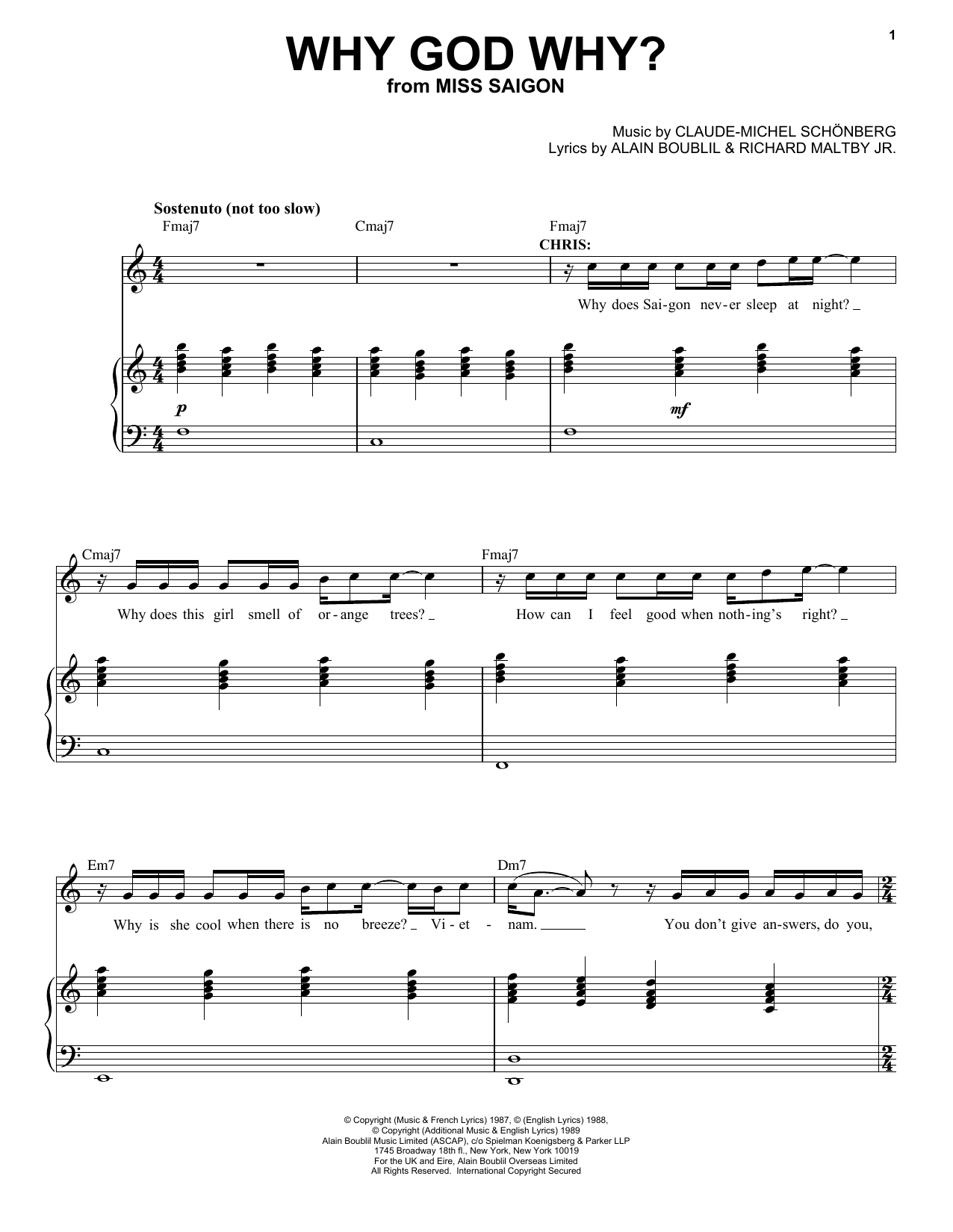 Claude-Michel Schonberg Why God Why? sheet music notes and chords. Download Printable PDF.