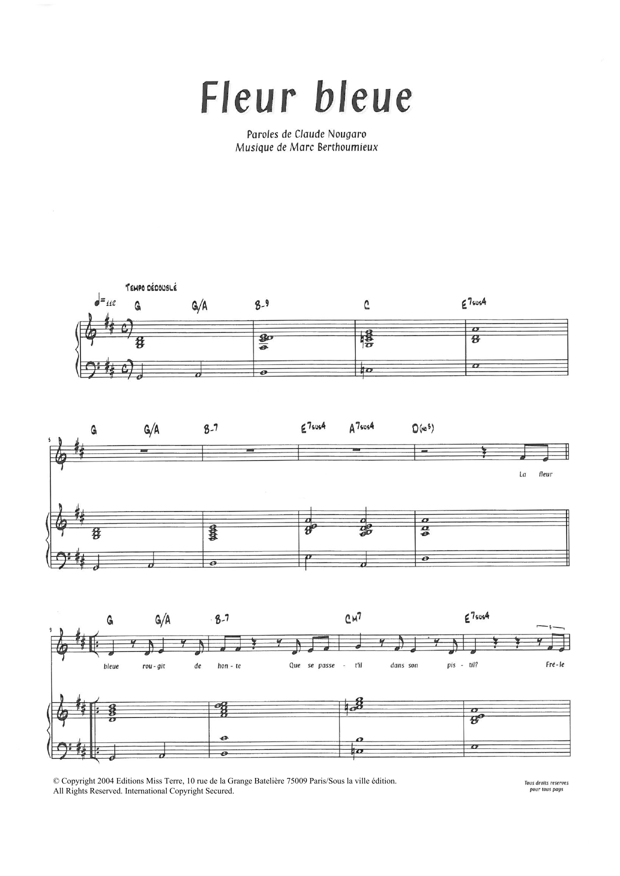 Claude Nougaro Fleur Bleue sheet music notes and chords. Download Printable PDF.